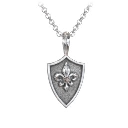 Men's Fleur-de-lis Hero Shield Pendant with Gemstone in 925 Sterling Silver with Smokey Quartz