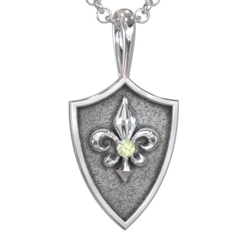 Men's Fleur-de-lis Hero Shield Pendant with Gemstone – Sterling Silver with Peridot