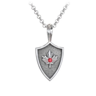 Men's Maple Leaf Hero Shield Pendant with Gemstone