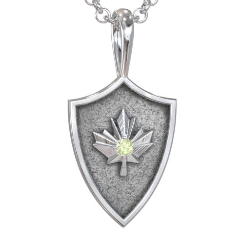 Men's Maple Leaf Hero Shield Pendant with Gemstone – Sterling Silver with Peridot