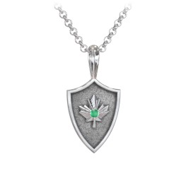 Men's Maple Leaf Hero Shield Pendant with Gemstone in 925 Sterling Silver with Emerald