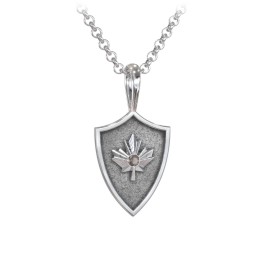 Men's Maple Leaf Hero Shield Pendant with Gemstone in 925 Sterling Silver with Smokey Quartz