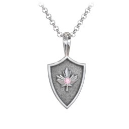 Men's Maple Leaf Hero Shield Pendant with Gemstone in 925 Sterling Silver with Pink Tourmaline