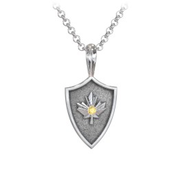 Men's Maple Leaf Hero Shield Pendant with Gemstone in 925 Sterling Silver with Citrine