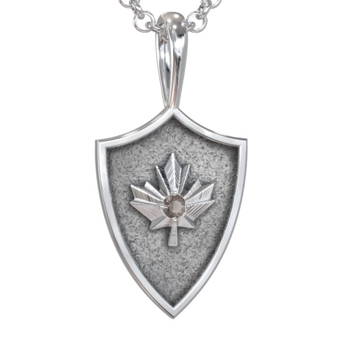 Men's Maple Leaf Hero Shield Pendant with Gemstone – Sterling Silver with Smokey Quartz
