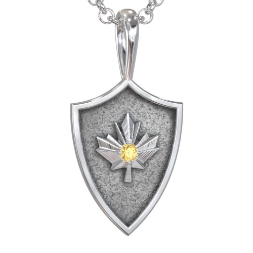 Men's Maple Leaf Hero Shield Pendant with Gemstone – Sterling Silver with Citrine