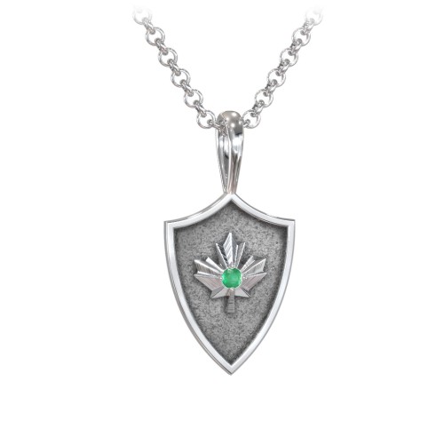 Men's Maple Leaf Hero Shield Pendant with Gemstone – Sterling Silver with Emerald