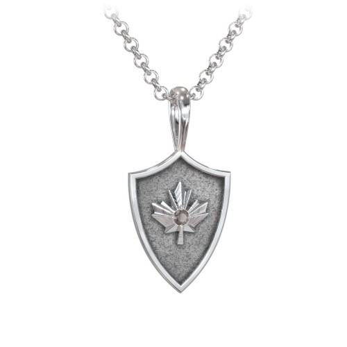 Men's Maple Leaf Hero Shield Pendant with Gemstone – Sterling Silver with Smokey Quartz