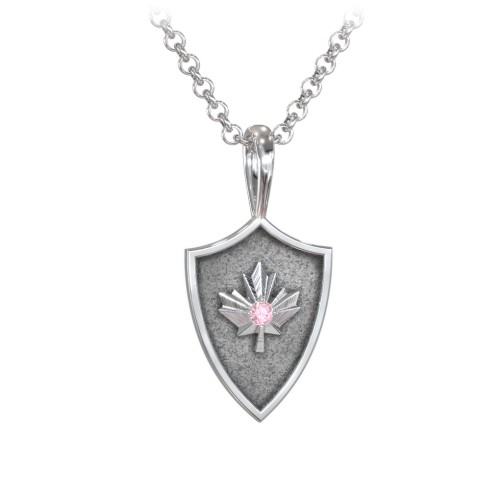 Men's Maple Leaf Hero Shield Pendant with Gemstone – Sterling Silver with Pink Tourmaline