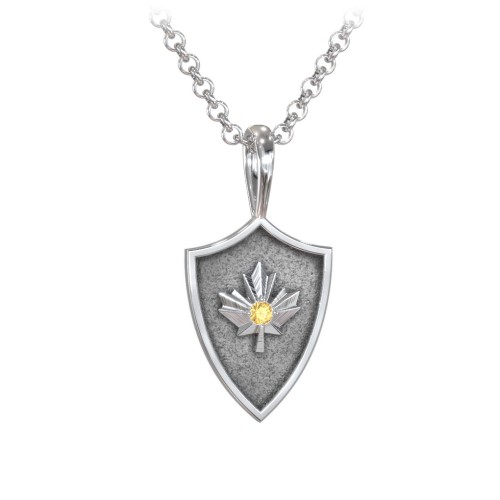 Men's Maple Leaf Hero Shield Pendant with Gemstone – Sterling Silver with Citrine