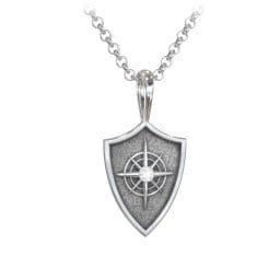 Men's Compass Hero Shield Pendant with Gemstone