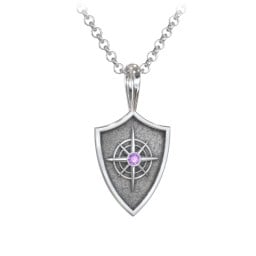 Men's Compass Hero Shield Pendant with Gemstone