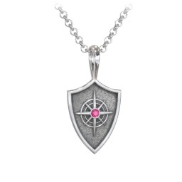 Men's Compass Hero Shield Pendant with Gemstone