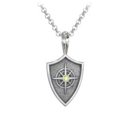 Men's Compass Hero Shield Pendant with Gemstone