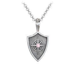 Men's Compass Hero Shield Pendant with Gemstone