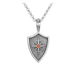 Men's Compass Hero Shield Pendant with Gemstone in 925 Sterling Silver