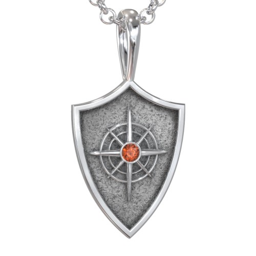 Men's Compass Hero Shield Pendant with Gemstone