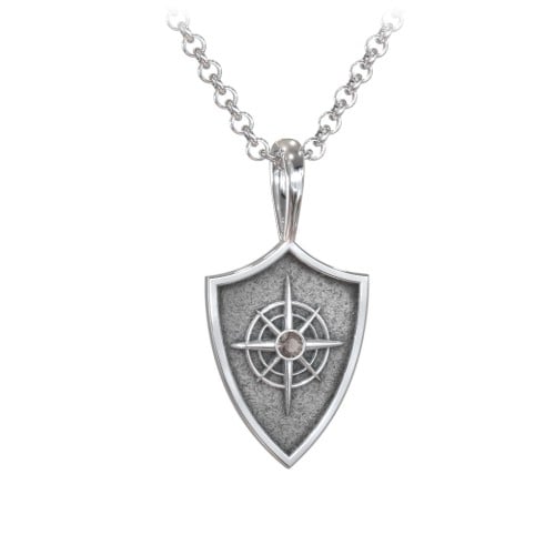 Men's Compass Hero Shield Pendant with Gemstone