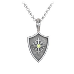 Men's Compass Hero Shield Pendant with Gemstone in 925 Sterling Silver with Peridot