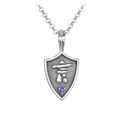 Men's Inukshuk Hero Shield Pendant with Gemstone