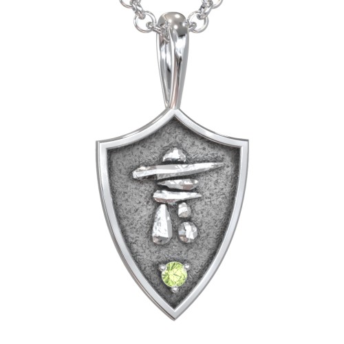 Men's Inukshuk Hero Shield Pendant with Gemstone