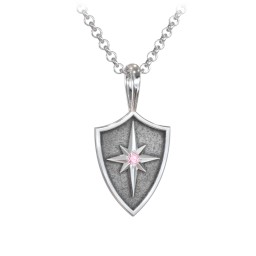 Men's Starburst Hero Shield Pendant with Gemstone in 925 Sterling Silver with Pink Tourmaline