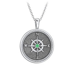 Men's Engravable Compass Necklace with Gemstone