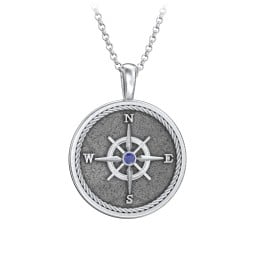 Men's Engravable Compass Necklace with Gemstone