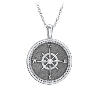 Men's Engravable Compass Necklace with Gemstone