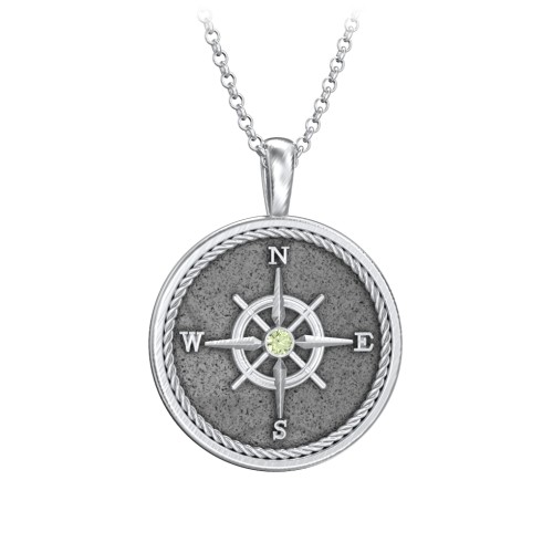 Men's Engravable Compass Necklace with Gemstone – Sterling Silver with Peridot