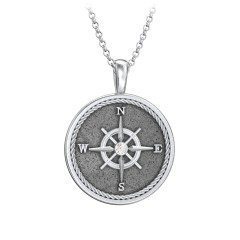 Men's Engravable Compass Necklace with Gemstone – Sterling Silver with Blue Sapphire