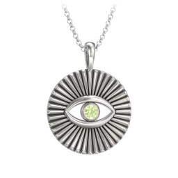 Men's Evil Eye Disc Necklace with Gemstone in 925 Sterling Silver with Peridot