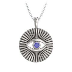 Men's Evil Eye Disc Necklace with Gemstone – Sterling Silver with Blue Sapphire