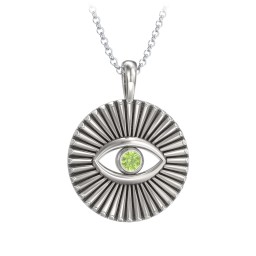 Men's Evil Eye Disc Necklace with Gemstone in 925 Sterling Silver with Peridot