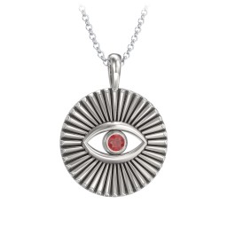 Men's Evil Eye Disc Necklace with Gemstone in 925 Sterling Silver with Garnet