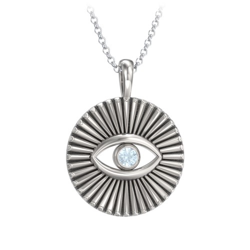 Men's Evil Eye Disc Necklace with Gemstone – Sterling Silver with Aquamarine