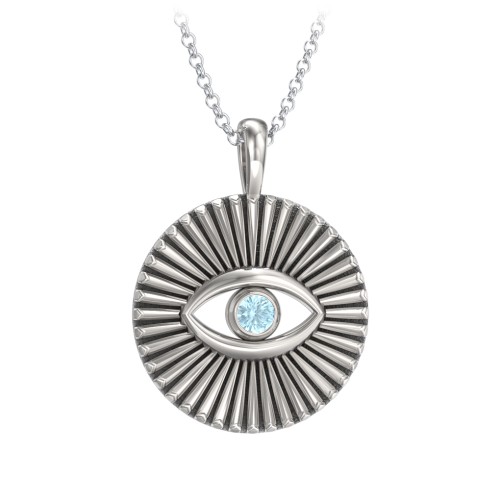 Men's Evil Eye Disc Necklace with Gemstone – Sterling Silver with Blue Topaz