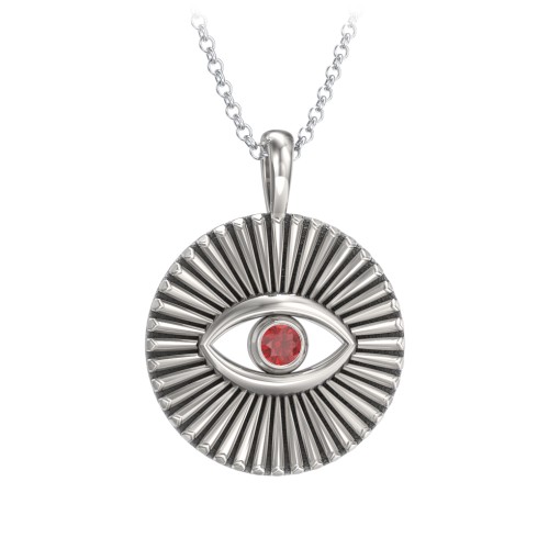Men's Evil Eye Disc Necklace with Gemstone – Sterling Silver with Garnet