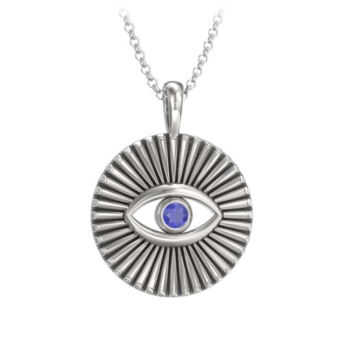 Men's Evil Eye Disc Necklace with Gemstone – Sterling Silver with Blue Sapphire