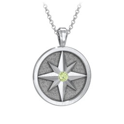 Men's Engravable North Star Disc Necklace with Gemstone in 925 Sterling Silver with Peridot