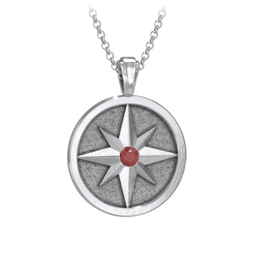 Men's Engravable North Star Disc Necklace with Gemstone – Sterling Silver with Garnet