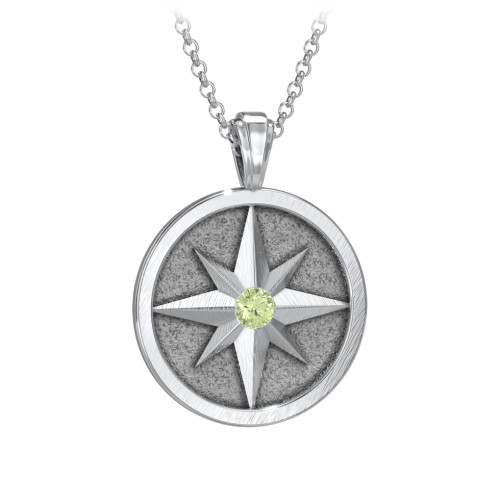 Men's Engravable North Star Disc Necklace with Gemstone – Sterling Silver with Peridot