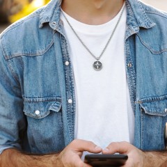 Men's Engravable North Star Disc Necklace with Gemstone