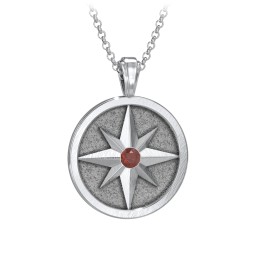 Men's Engravable North Star Disc Necklace with Gemstone in 925 Sterling Silver with Garnet
