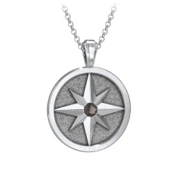 Men's Engravable North Star Disc Necklace with Gemstone in 925 Sterling Silver with Smokey Quartz