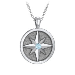 Men's Engravable North Star Disc Necklace with Gemstone in 925 Sterling Silver with Blue Topaz