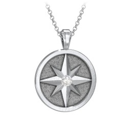 Men's Engravable North Star Disc Necklace with Gemstone in 925 Sterling Silver with Diamond