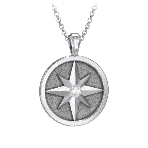 Men's Engravable North Star Disc Necklace with Gemstone – Sterling Silver with Diamond