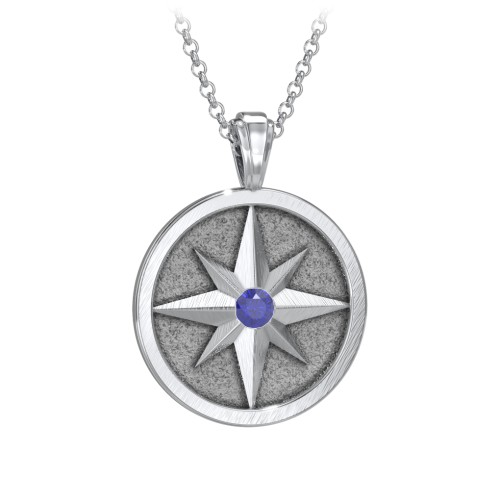 Men's Engravable North Star Disc Necklace with Gemstone – Sterling Silver with Blue Sapphire