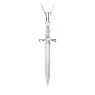 Men's Engravable Sword Necklace with Accent Stones